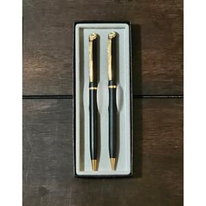 Quill John Deere Pen and Pencil Set Matte Black Gold Tone Vintage USA Made Boxed